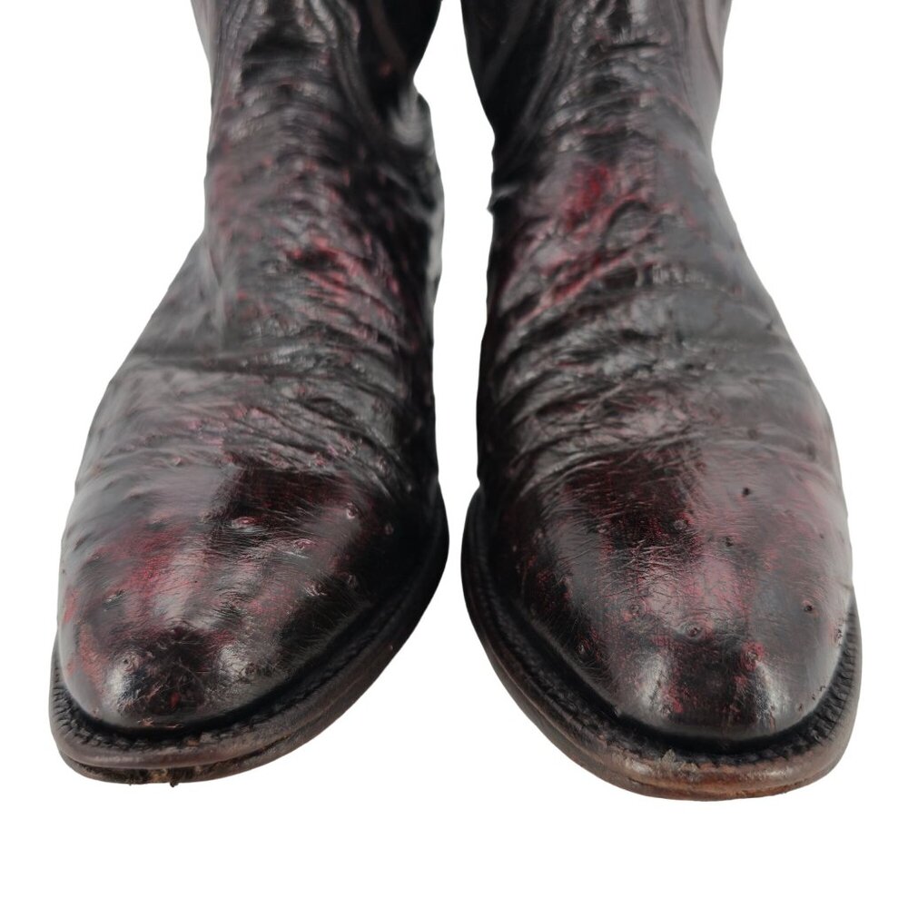 Lucchese 2000 Ostrich Neck Double-row Pegged 9D Black Cherry Cowboy Western Boot - Picture 13 of 16
